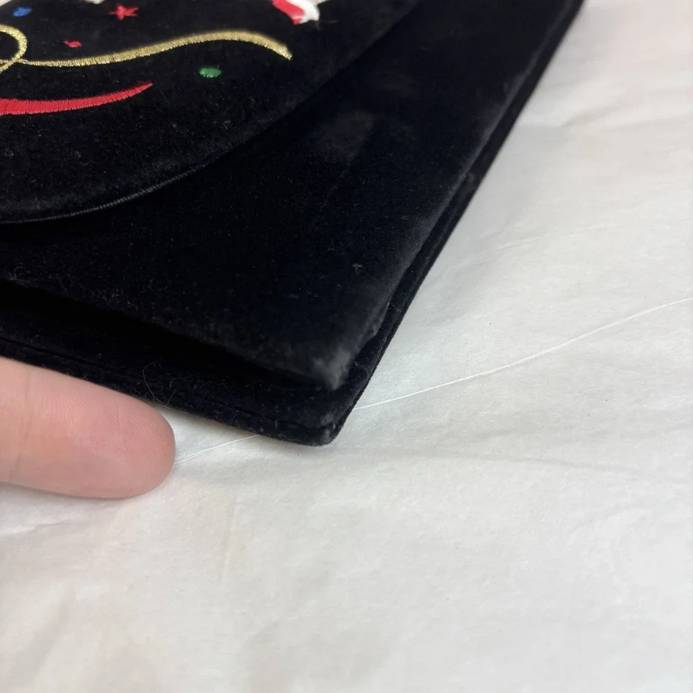 Vintage Velvet Christmas Clutch Purse Bag Black Snowman‎ Party Festive Gift